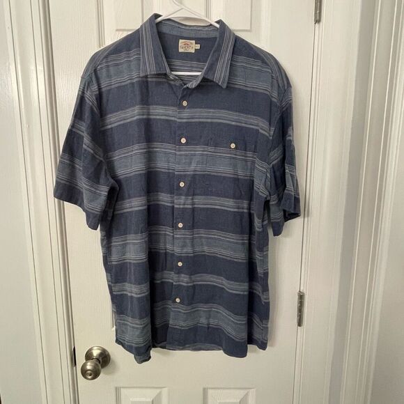 Faherty Brand Men’s XL Short Sleeve Button-Down Hemp Blend Blue Striped Shirt - Picture 1 of 8